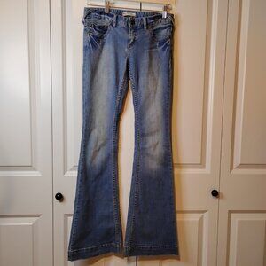 Free People Women's Country Blue Medium Wash Denim Flare Jeans Size 27